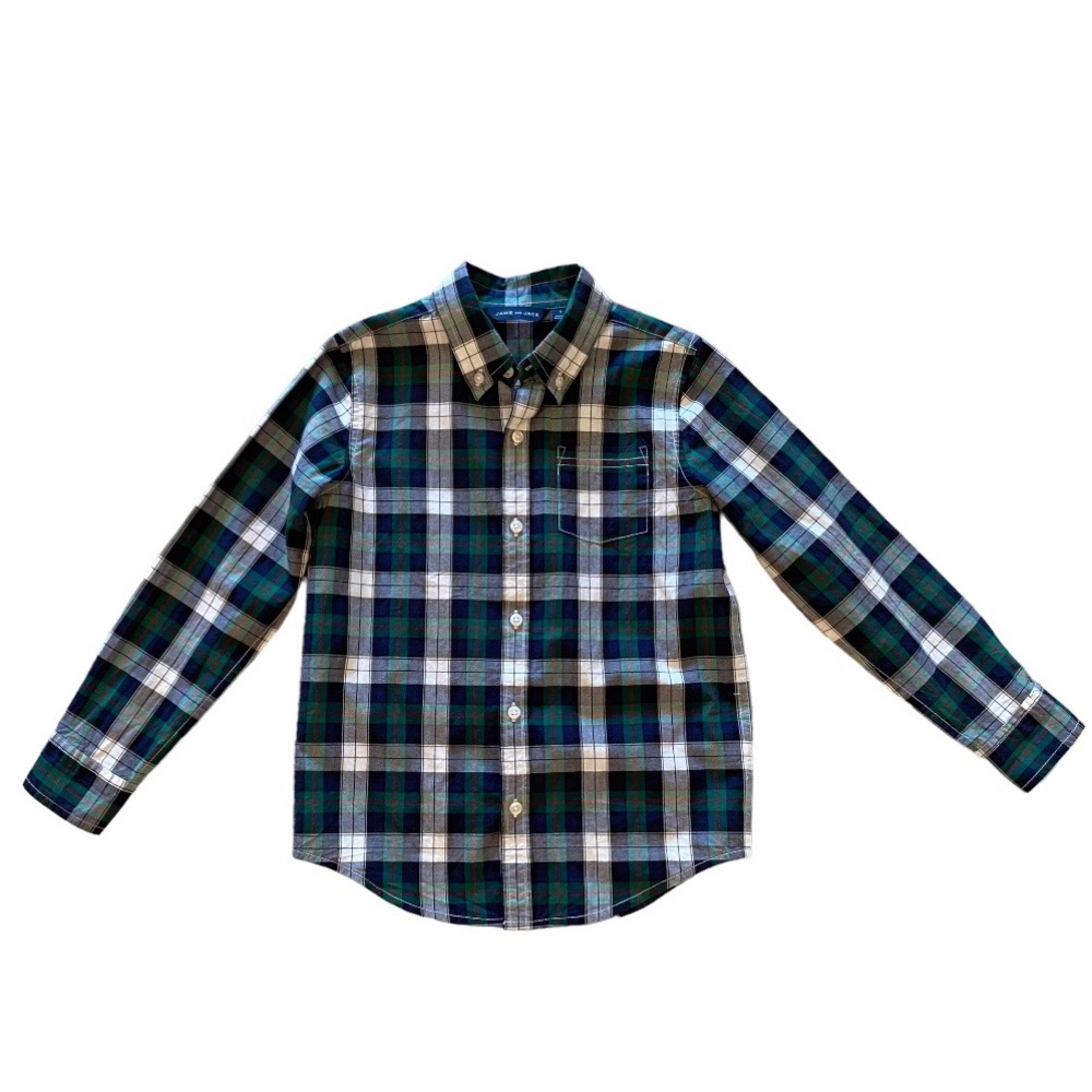 Boys Janie and Jack Blue 💙 Plaid Button Down Shirt Size 6